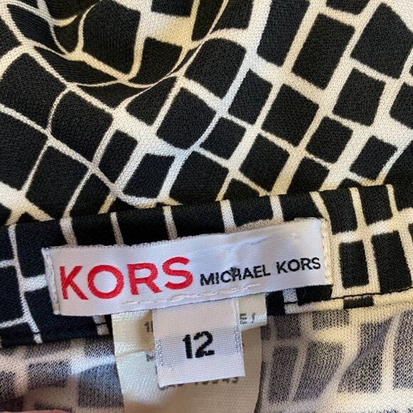 Vintage 90s Michael Kors Black & White Geometric Print Knee-Length Skirt Size 12 - Picture 5 of 6